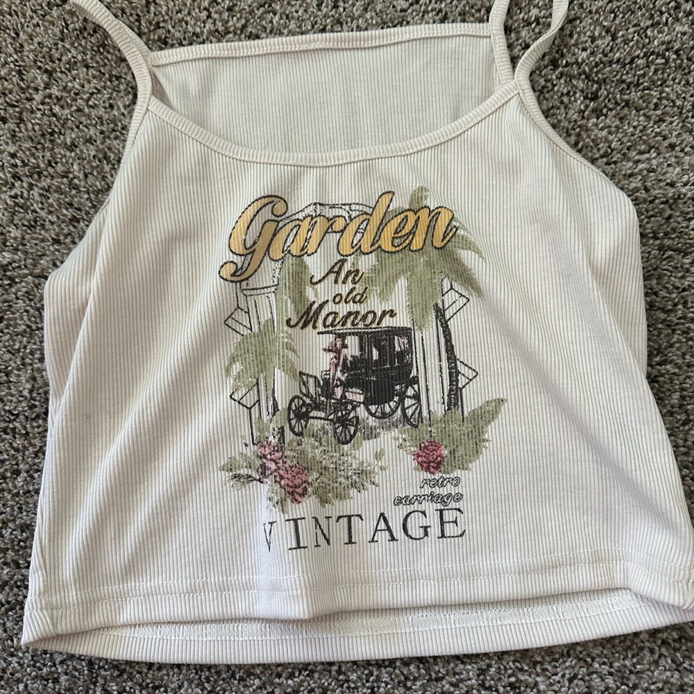 SHEIN Cream Graphic Crop Camisole